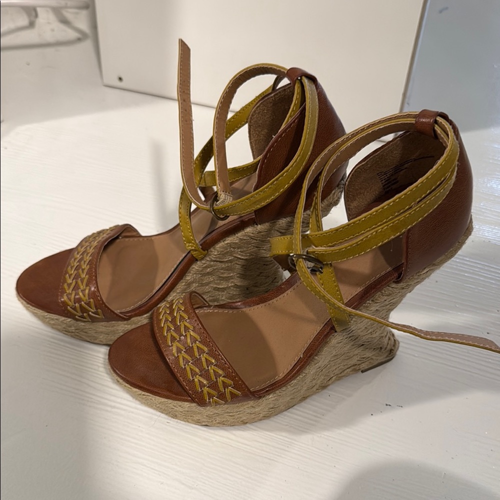 Women's Brown and tan ankle strap Wedge Sandals (brand new without tags or box)